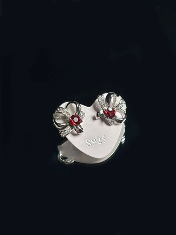 Garnet Stud Earrings with Silver Halo
