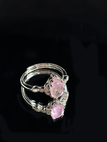 Ice-Clear Rose Quartz Diamond Halo Ring